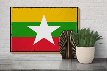 Panneau en bois drapeau du Myanmar 30x20cm Drapeau rétro du Myanmar 3