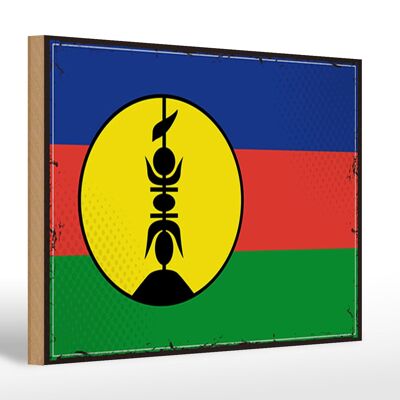 Letrero de madera bandera Nueva Caledonia bandera retro 30x20cm