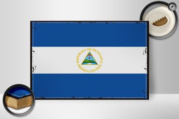 Panneau en bois drapeau du Nicaragua 30x20cm Drapeau rétro Nicaragua 2