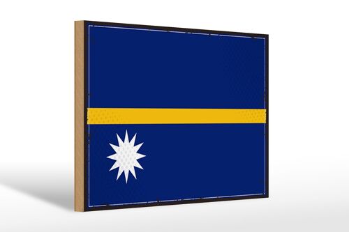 Holzschild Flagge Naurus 30x20cm Retro Flag of Nauru