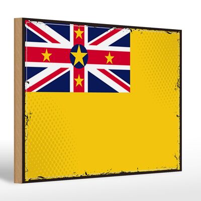 Cartello in legno bandiera di Niue 30x20 cm Bandiera retrò di Niue