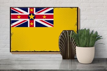 Panneau en bois drapeau de Niue 30x20cm Drapeau rétro de Niue 3