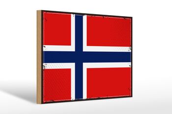 Panneau en bois drapeau de la Norvège 30x20cm Rétro Drapeau Norvège 1