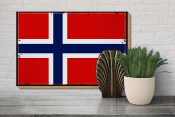 Panneau en bois drapeau de la Norvège 30x20cm Rétro Drapeau Norvège 3