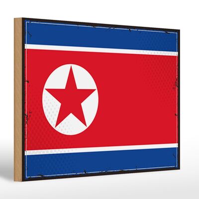 Letrero de madera bandera de Corea del Norte 30x20cm Retro Corea del Norte