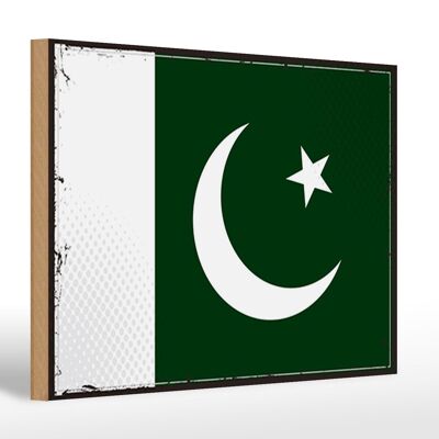 Letrero de madera bandera de Pakistán 30x20cm Bandera Retro de Pakistán