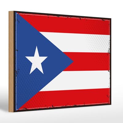 Letrero de madera bandera de Puerto Rico 30x20cm Retro Puerto Rico