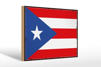 Panneau en bois drapeau de Porto Rico 30x20cm Rétro Porto Rico 1