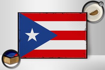 Panneau en bois drapeau de Porto Rico 30x20cm Rétro Porto Rico 2