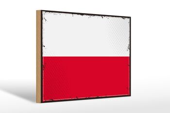Panneau en bois drapeau de la Pologne 30x20cm Drapeau rétro de la Pologne 1