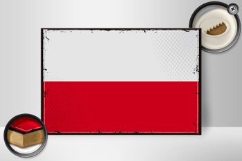 Panneau en bois drapeau de la Pologne 30x20cm Drapeau rétro de la Pologne 2