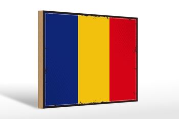 Panneau en bois drapeau de la Roumanie 30x20cm Drapeau rétro de la Roumanie 1