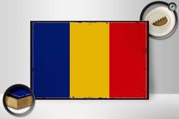 Panneau en bois drapeau de la Roumanie 30x20cm Drapeau rétro de la Roumanie 2