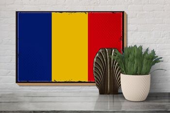 Panneau en bois drapeau de la Roumanie 30x20cm Drapeau rétro de la Roumanie 3