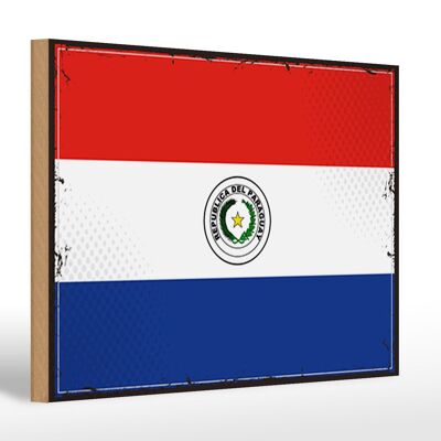 Holzschild Flagge Paraguays 30x20cm Retro Flag of Paraguay