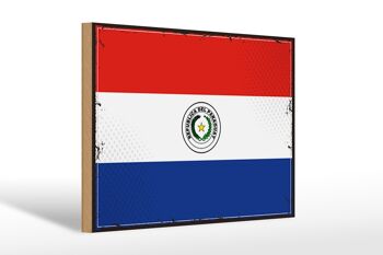 Panneau en bois drapeau du Paraguay 30x20cm Drapeau rétro du Paraguay 1