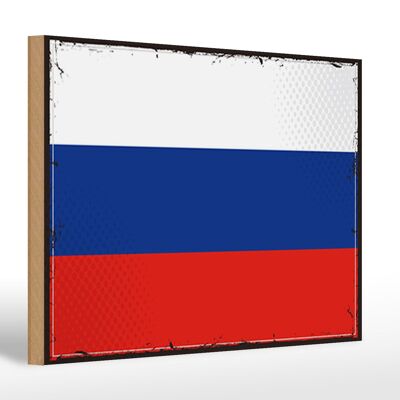 Letrero de madera bandera de Rusia 30x20cm Bandera Retro de Rusia