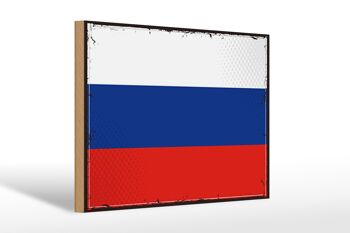Panneau en bois drapeau de la Russie 30x20cm Drapeau rétro de la Russie 1