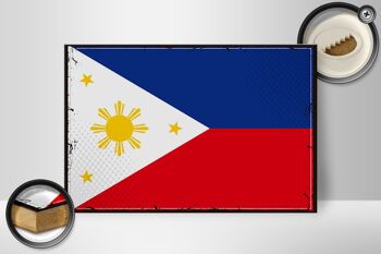 Drapeau en bois Philippines 30x20cm Rétro Philippines 2