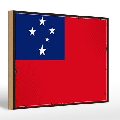 Panneau en bois drapeau des Samoa 30x20cm Drapeau rétro des Samoa