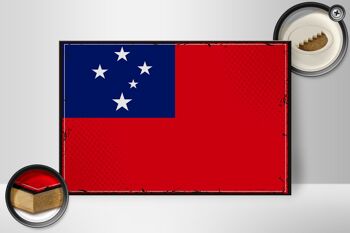 Panneau en bois drapeau des Samoa 30x20cm Drapeau rétro des Samoa 2