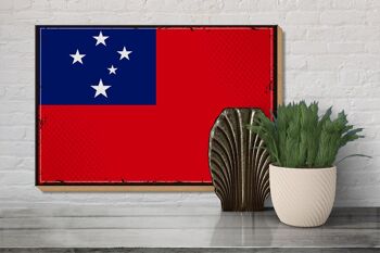Panneau en bois drapeau des Samoa 30x20cm Drapeau rétro des Samoa 3