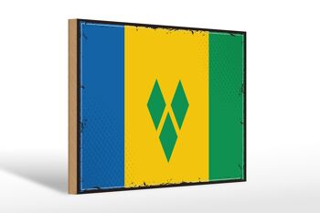 Panneau en bois drapeau Saint Vincent Grenadines 30x20cm rétro 1