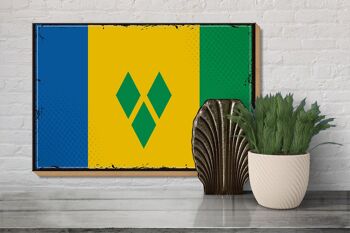 Panneau en bois drapeau Saint Vincent Grenadines 30x20cm rétro 3