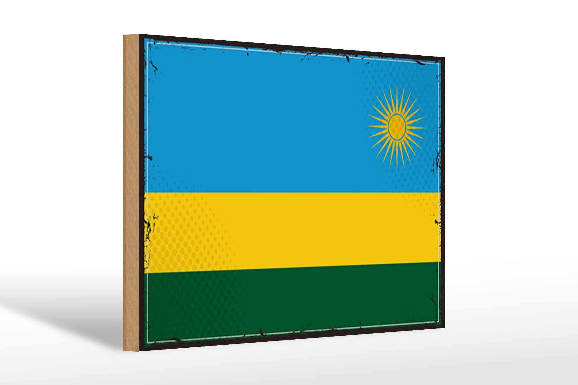 Wooden sign flag of Rwanda 30x20cm Retro Flag of Rwanda