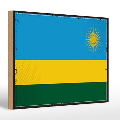 Letrero de madera bandera de Ruanda 30x20cm Bandera Retro de Ruanda