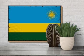 Panneau en bois drapeau du Rwanda 30x20cm Drapeau rétro du Rwanda 3