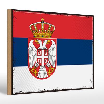 Letrero de madera bandera de Serbia 30x20cm Bandera Retro de Serbia