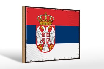 Panneau en bois drapeau de la Serbie 30x20cm Drapeau rétro de la Serbie 1
