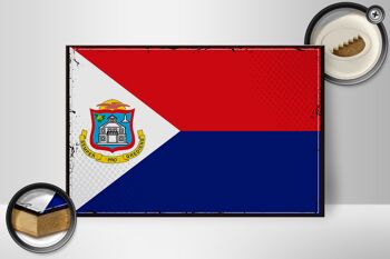 Panneau en bois drapeau de Sint Maarten 30x20cm Retro Sint Maarten 2