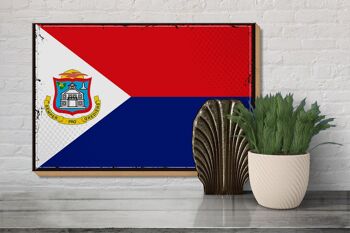 Panneau en bois drapeau de Sint Maarten 30x20cm Retro Sint Maarten 3