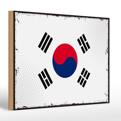 Letrero de madera bandera de Corea del Sur 30x20cm Bandera Retro Corea del Sur