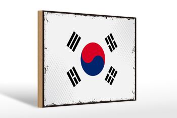 Panneau en bois drapeau de la Corée du Sud 30x20cm Drapeau rétro Corée du Sud 1