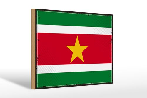 Holzschild Flagge Surinames 30x20cm Retro Flag of Suriname