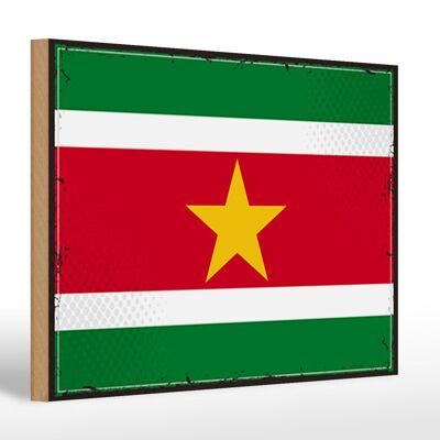 Drapeau en bois Suriname 30x20cm Drapeau rétro du Suriname