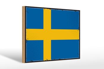 Panneau en bois drapeau de la Suède 30x20cm Drapeau rétro de la Suède 1