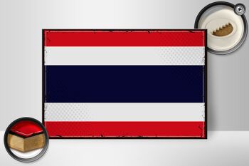 Panneau en bois drapeau de la Thaïlande 30x20cm Drapeau rétro de la Thaïlande 2