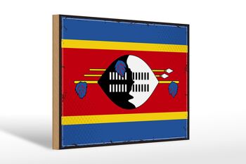Panneau en bois drapeau du Swaziland 30x20cm, drapeau rétro Eswatini 1