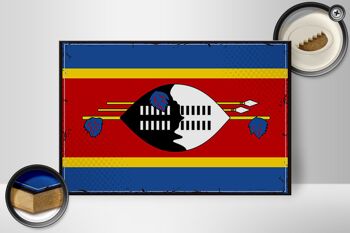 Panneau en bois drapeau du Swaziland 30x20cm, drapeau rétro Eswatini 2