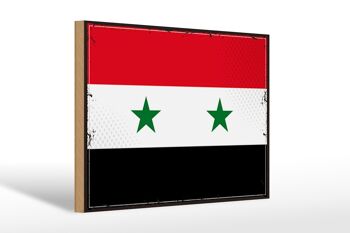 Panneau en bois drapeau de la Syrie 30x20cm Drapeau rétro de la Syrie 1