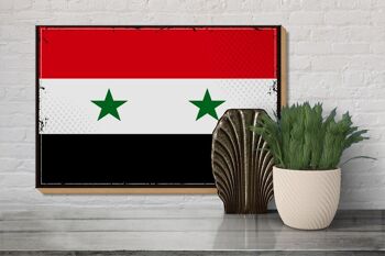 Panneau en bois drapeau de la Syrie 30x20cm Drapeau rétro de la Syrie 3