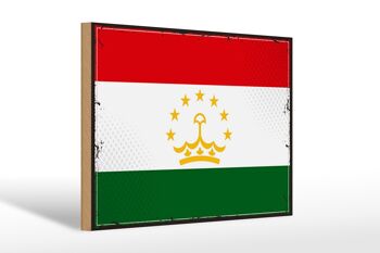 Panneau en bois drapeau Tadjikistan 30x20cm Rétro Tadjikistan 1