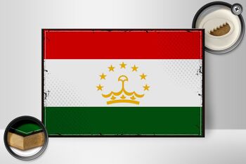 Panneau en bois drapeau Tadjikistan 30x20cm Rétro Tadjikistan 2