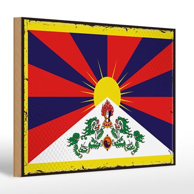 Letrero de madera bandera del Tíbet 30x20cm Bandera Retro del Tíbet