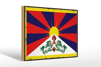 Panneau en bois drapeau du Tibet 30x20cm Drapeau rétro du Tibet 1