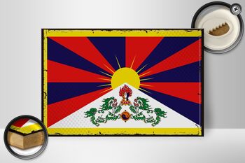 Panneau en bois drapeau du Tibet 30x20cm Drapeau rétro du Tibet 2